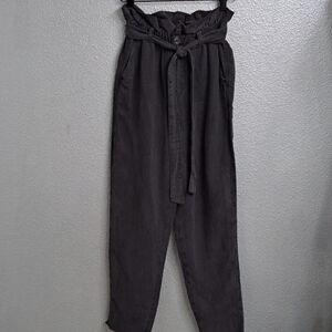 NWT Aerie Linen Blend Paper Bag Pants With Raw Hem   Size XXS